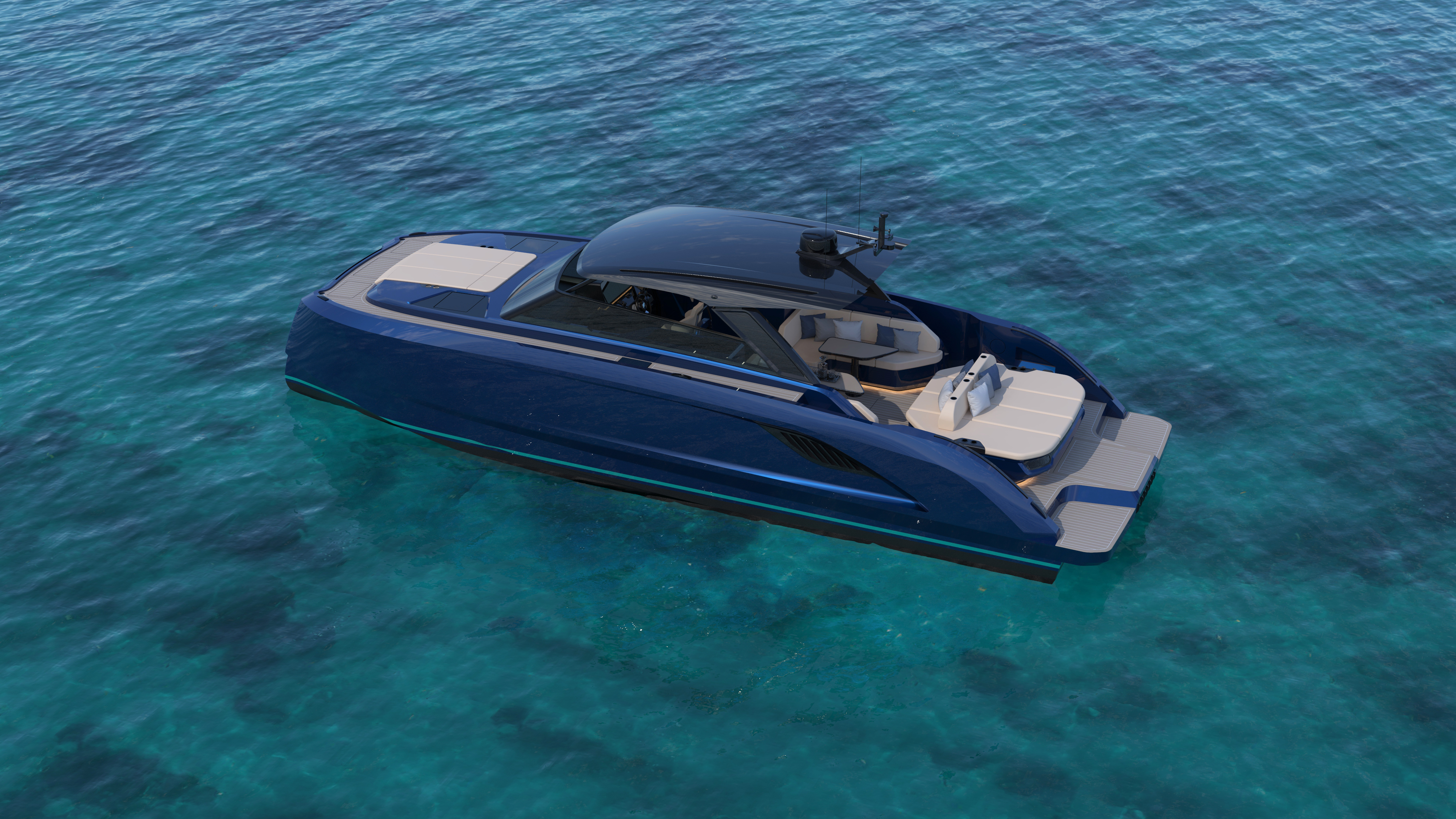 VYBE 43 bow detail showing aggressive forward lines