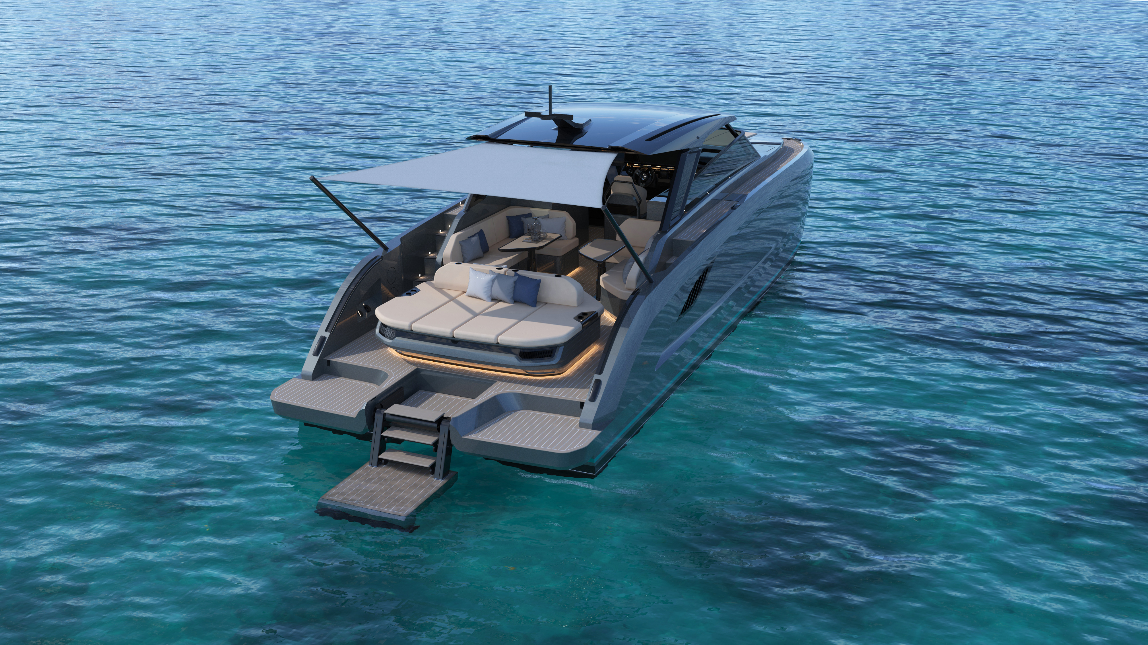 VYBE 43 navigating through the La Maddalena archipelago channels at speed