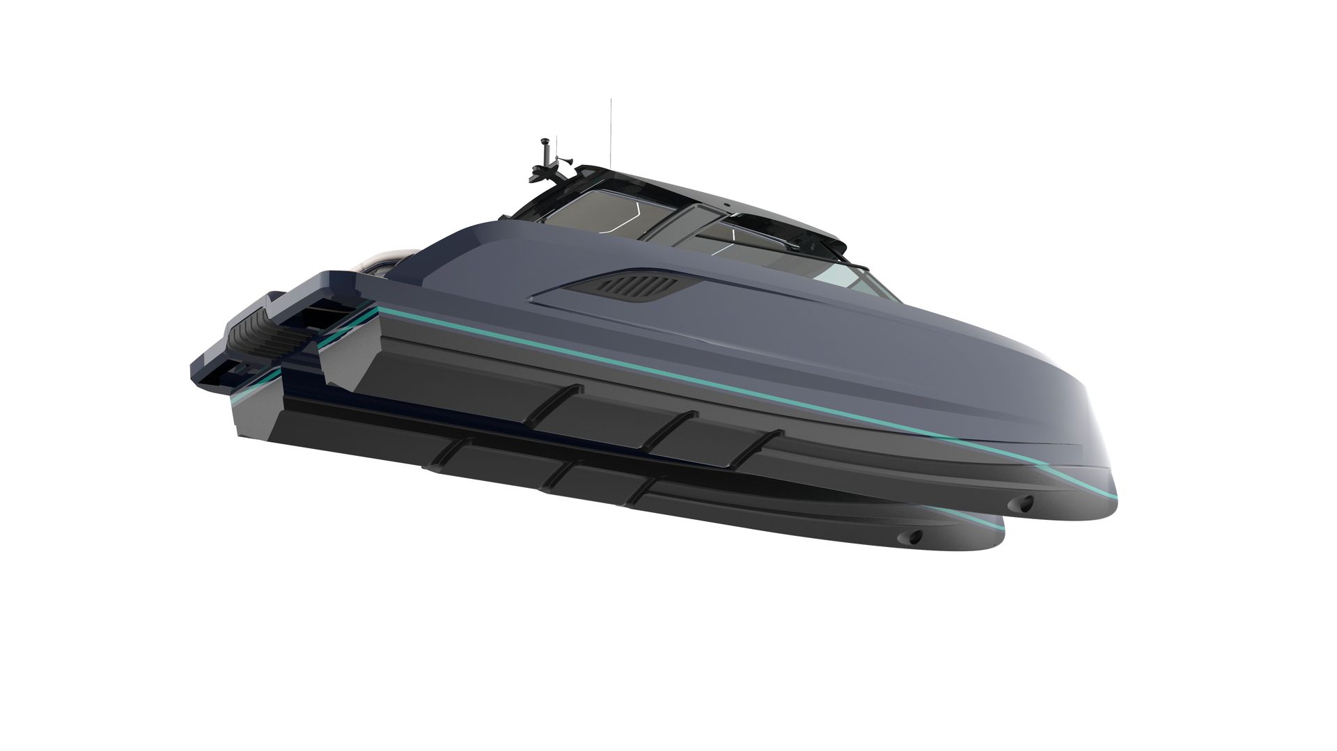 VYBE 43 hull — twin asymmetrical V design